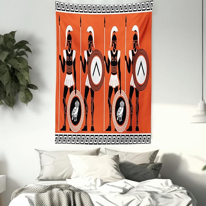 Ambesonne Retro Tapestry, Historical in Greece Theme Cultures, Fabric Wall Hanging Decor for Bedroom Living Room Dorm, 30" X 45", Orange Black White