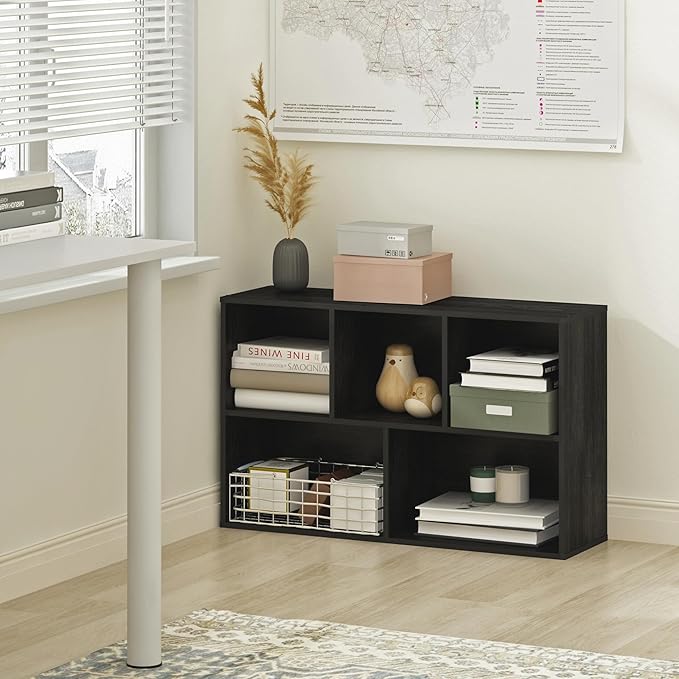 Furinno Luder 5-Cube No Tool Assembly Open Shelf, Blackwood