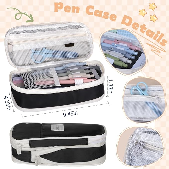 49Pcs Book Annotation Kit - Aesthetic School Supplies with Cute Pen Case Highlighters Gel Pens and Marker, Sheets Transparent Index Tabs Sticky Notes Bible Study Supplies(Black)