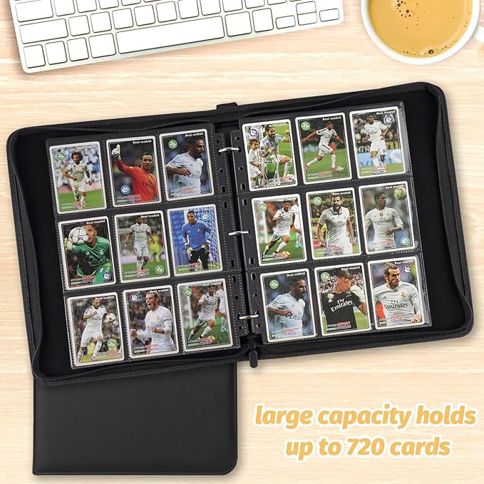 9 Pocket Card Binder, Premium Zip Trading Card Binder, 720 Double Sided Pocket PU Card Collection Binder, Collector Card Album, Card Folder for MTG, TCG, Sports Cards, Game Cards (Black)