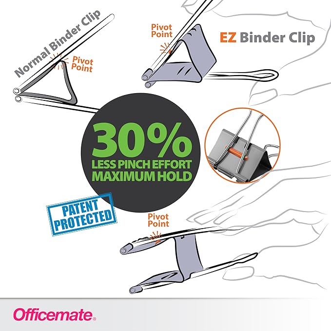 Officemate EZ Binder Clips,Medium Size,12/Box,Gray (99250),(Pack of 2)