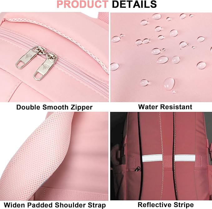 School Bag for Teens Girls,Girls Backpack Set,3 PCS Kids Backpack for Women,15.6 Inch Laptop Middle High School College Student Casual Travel Daypack with Lunch Box Pencil Pouch Set(Pink)