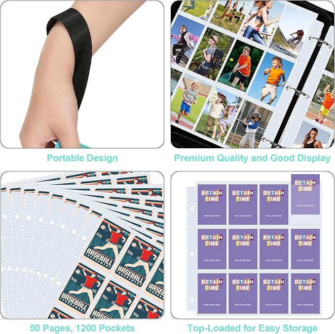 1200 Pockets Trading Card Binder, PU Cover Zipper Card Collection Album, Sturdy Card Folder Holder for MTG, TCG, Game Cards, Sports Cards