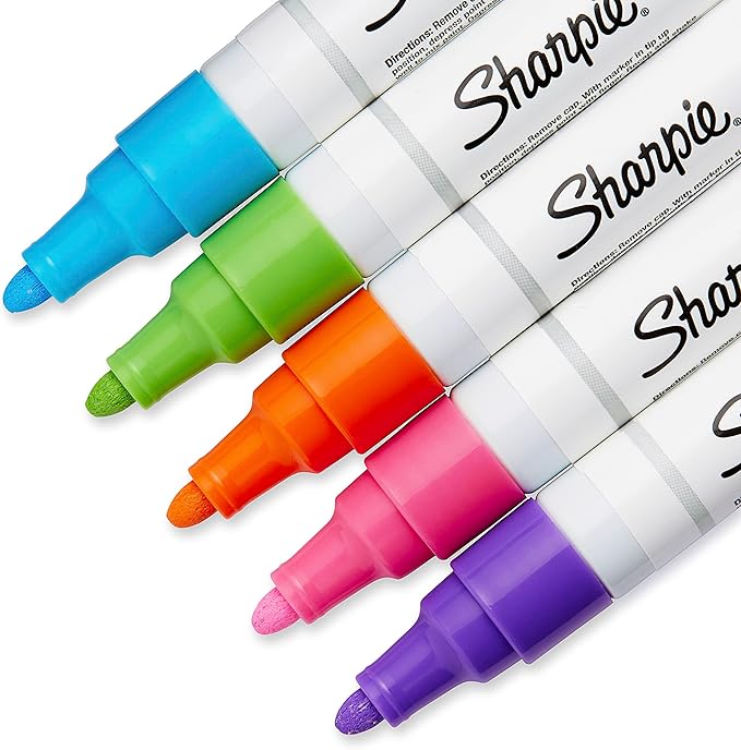 Sharpie Oil-Based Paint Markers, Medium Point, Bright Colors, 5 Count - Great for Rock Painting