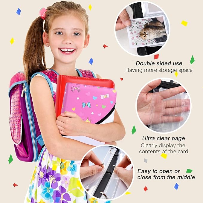 4 Pocket Trading Card Binder, Double Sided Card Album Holder, Premium Zip Trading Card Binder with Stickers, Collector Playing Card Folder
