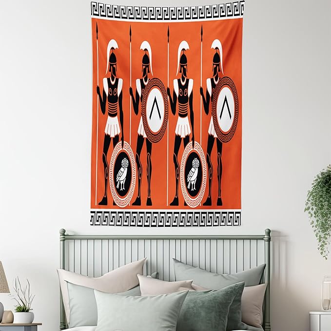 Ambesonne Retro Tapestry, Historical in Greece Theme Cultures, Wall Hanging for Bedroom Living Room Dorm Decor, 60" X 80", Orange Black White