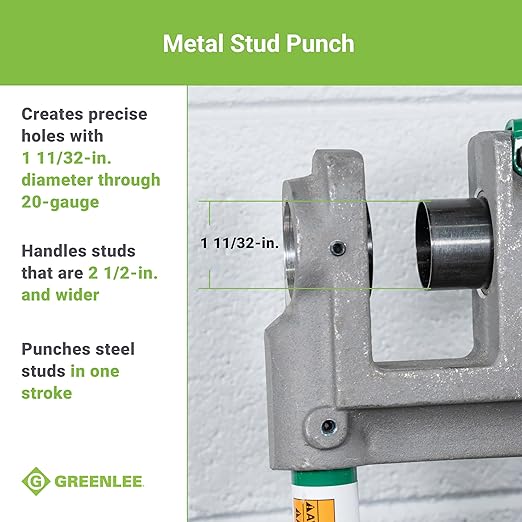 Greenlee 710 1-11/32" Manual Metal Stud Punch Tool with Aluminum Head and Contoured Handle, 1-11/32" Diameter Self-Stripping Stud Puncher