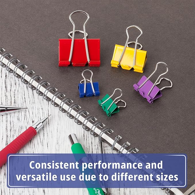 Mr. Pen- Metal Binder Clips, 100 pcs, Assorted Sizes, Colored Binder Paper Clips, Bulk Paper Clamps for Office Supplies, Home, School, Business, Document Organizing