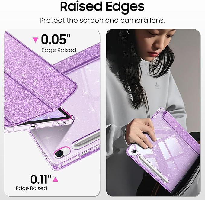 Fintie Slim Case for Samsung Galaxy Tab S10 Lite/ S10 FE/ S9 FE 5G 10.9 Inch/Tab S9 11 Inch with S Pen Holder, Glittering Sparkly Shockproof Cover with Shiny Clear Back Shell, Auto Wake/Sleep, Purple