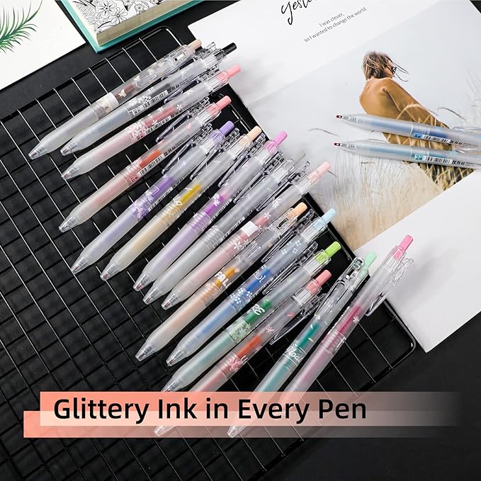 Glitter Gel Pens 8 Color Retractable Glitter Pens Set 0.7mm Colored Gel Pens for Journaling Coloring Drawing Art Supplies Planner Accessaries