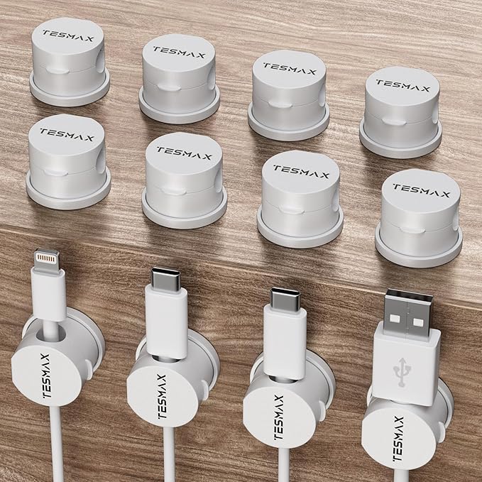 Magnetic Cable Clips 360° Rotation Cord Holder, 12 Pack Cord Organizer 1s Lock Cable Smooth Adjustable Desk Organizers and Accessories, Adhesive Cord Clips for Nightstand,Phone,Wall,Car,Home Office