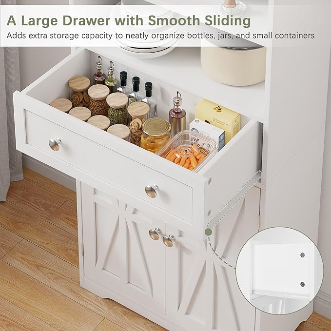 VECELO Bathroom Floor Storage Cabinet with Drawer, Freestanding Storage Unit with Adjustable Shelves, Open Compartments, for Bathroom, Living Room, Kitchen, White