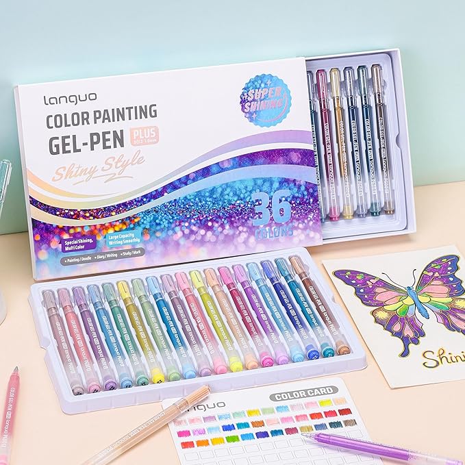 Glitter Gel Pens, 36 Pack Glitter Pens For Adults Coloring Books, 1.0mm Point Colored Pens, Large Capacity Ink Pens for Coloring, Writing, Drawing, Journaling, Note Taking, Office, Home
