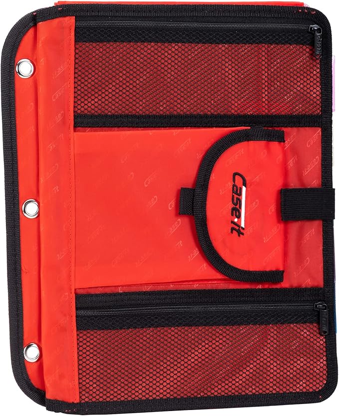 Case It 5-Tab Binder Accessory, 5-colored tabbed, 6 pocket expanding file, fits any standard 3 ring letter size binder, additional zippered mesh pockets for pen storage, ACC-21, Red