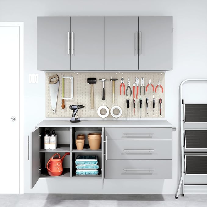 Prepac HangUps 30” Wide Wall Mount 3-Drawer Storage Cabinet, Ideal for Tool Storage, Organization for Garage, Kitchen, Laundry, Bathroom, Home Office and More, 30”W x 24”H x 16”D, Light Gray