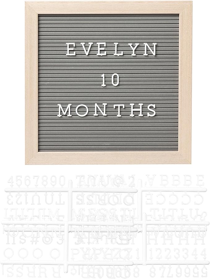 Pearhead Felt Wooden Letterboard Set - Ideal Photo Sharing Prop for Baby Announcements, Milestone Keepsake, Custom Message Board and Shower Gift - Includes 188 Letters, Numbers, and Symbols - Gray