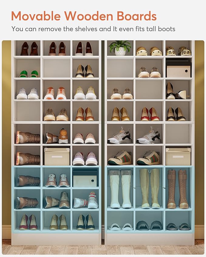 Tribesigns 10-Tier Shoe Storage Cabinet Set of 2, White Wooden Shoe Rack with 30 Cubbies, Freestanding Tall Entryway Shoe Organizer for Closet, Entryway, Living Room