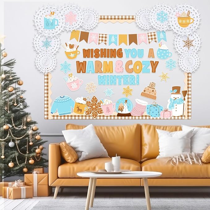 Eersida Spring Bulletin Board Decorations with Paper Fans St Patricks Day 3D Classroom Bulletin Board Christian Easter Flower Bunny Cutouts School VBS Library Church Window Wall Decor(Hot Cocoa)