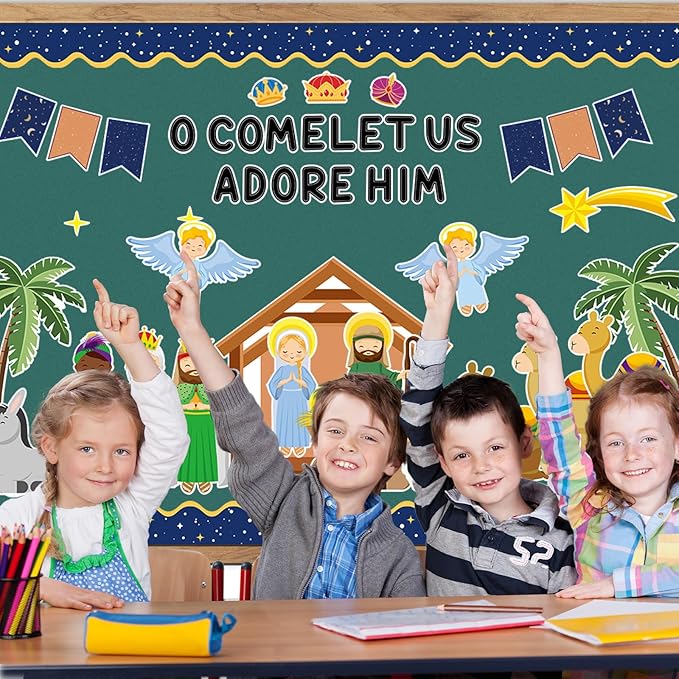 Christmas Bulletin Board Decorations - Nativity Scene Religious Classroom Decorations Set Xmas Jesus Christian Paper Cutouts Bulletin Board Decor School Chalkboard Office Wall Decor Supplies