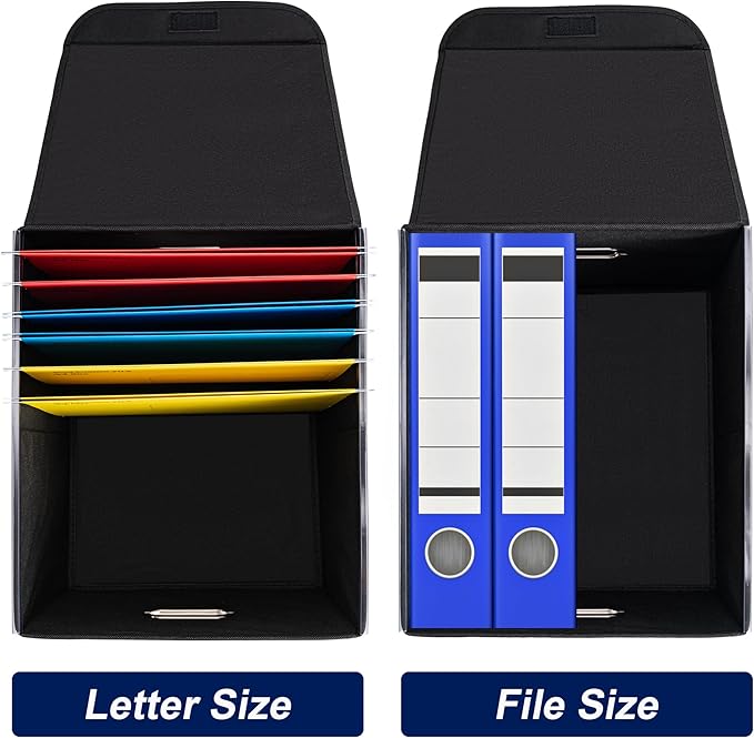 CADONO File Organizer Box with Lid, Collapsible File Folder Organizer with Plastic Slide, Hanging File Folder Box for Office Document Storage
