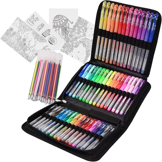 96 Color Artist Gel Pen Set with Portable Travel Case, Includes 24 Glitter, 10 Metallic, 7 Neon, 6 Pastel, 1 Classic Red, plus 48 Matching Color Refills,Back to school supplies