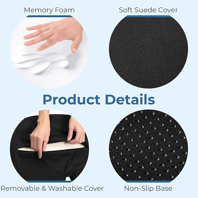 5 STARS UNITED Seat Cushion for Tailbone Pain Relief – Large Memory Foam Cushion for Coccyx, Hip, Sciatica & Post-Surgery Recovery – Wheelchair, Car, Desk, Gaming & Office Chairs, Black, XX-Large