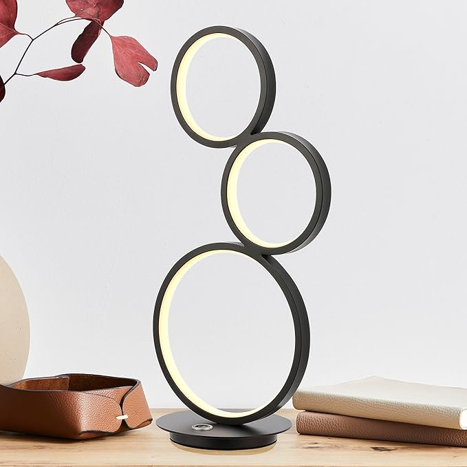 JONATHAN Y 17.25" Black 3-Light Modern Minimalist Integrated LED Table Lamp, Dimmable Touch Sensor Iron Stacked Circle Desk Lamp for Living Room Bedroom Office JYL7102A