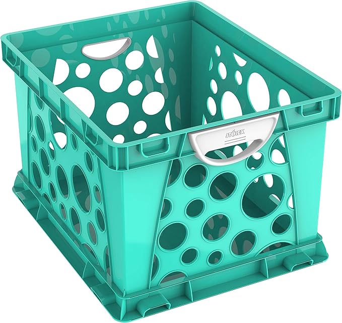 Storex Premium File Crate with Molded Handles – Letter and Legal Document and Folder Storage, Teal, 3-Pack (61694F03C)