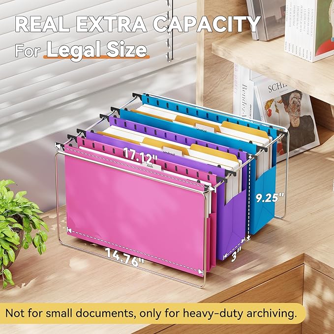 Plastic Hanging File Pockets Legal Size,Expandable Large Hang Folder with Tabs,Heavy Duty 3" Expansion Accordian Pocket File,6 Pack Reinforced Colored Filing Cabinet Folders for Medical Charts