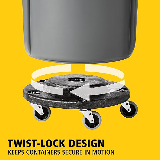 Rubbermaid Commercial Products BRUTE Dolly Black Fits 20 gallon, 32 gallon, 44 gallon, and 55 gallon BRUTE Containers, for Restaurants/Back of House/Offices/Warehouses/Airports/Commercial Environments