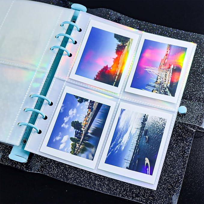 A5 Photocard Sleeves 20pcs Sheet Protectors 2.5'' x 3.7'' 4 Pocket Picture Card Insets Laser Clear PP Photo Album Refill Pages for 6 Ring Binder (Laser, A5-4Pocket)