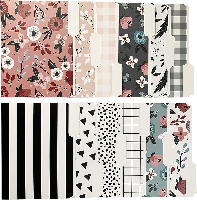 Cute File Folders, Set of 24 3-Tab Letter Size Decorative File Folders Boho Colored Manilla 8.5 x 11 Filing – Pretty Designer Home Office School Supplies (Tranquility)