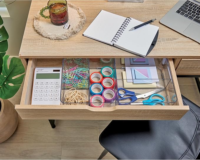 iDesign Interlocking 5-Section Drawer Organizer for Kitchen, Bathroom or Desk, Set of 2, Clear