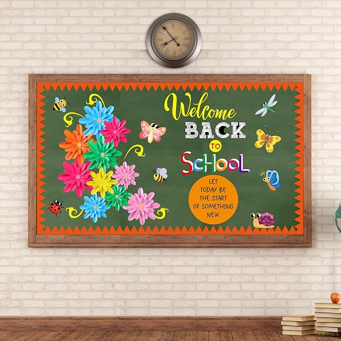 Spring Bulletin Board Decorations Set March Flowers Bulletin Board with 3D Paper Floral Cutouts Classroom Decorations Back to School Wall Decor Party Favor(Welcome Back to School)