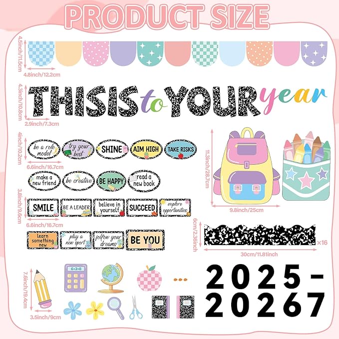 This is Your Year Bulletin Board Set Composition Notebook Classroom Decoration Inspirational Positive Affirmation Cutouts Welcome Back to School Bulletin Board for School Office Chalkboard Wall Decor
