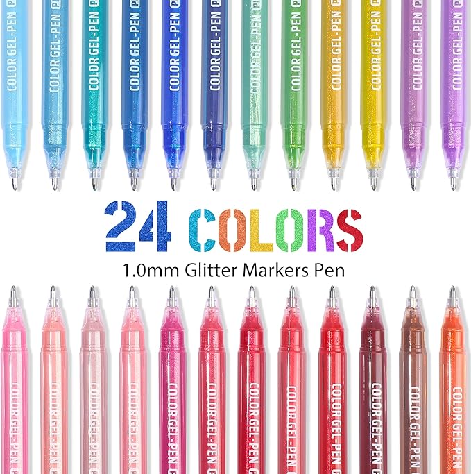 miikoul Glitter Gel Pens, 1.0mm Fine Tip Large Capacity Colored Drawing Pens Sparkle Paint Pen for Kids Adults DIY Craft Making, Coloring, Doodling, Scrapbooking, Christmas Decor