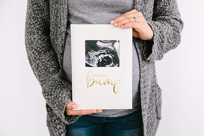 Pearhead My Little Bump Pregnancy Journal, Guided Keepsake Prompted Memory Book, Gender-Neutral Gift for New and Expecting Moms, Ultrasound Baby Scrapbook, Ivory Linen