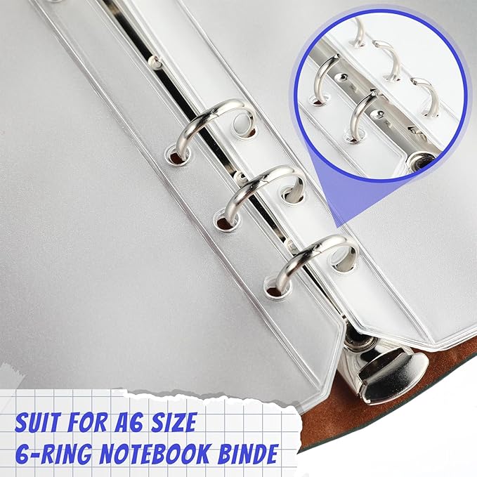 Zonon 30 Pcs A5 6 Rings Blue Zipper Binder Pouches Clear Binder Pockets with Zipper Folders Waterproof PVC Loose Leaf Bags Filling Bags for Pen Pencil Notebooks File Document