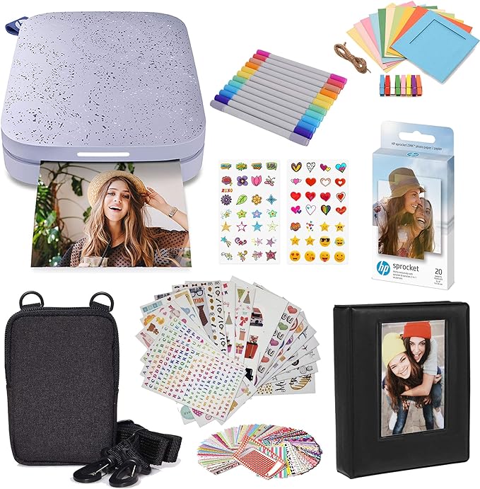 HP Sprocket Portable 2x3 Instant Photo Printer (Lilac) Starter Bundle