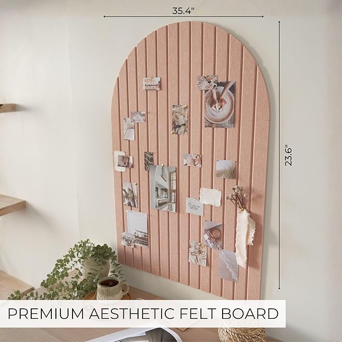 Large Arched Felt Bulletin Board - Stylish Perfectly Sized 35" x 24" Cork Board Alternative for Office & Wall Decor – 6 Customizable Adhesive Tiles with Pins are Perfect to Display Your Photos