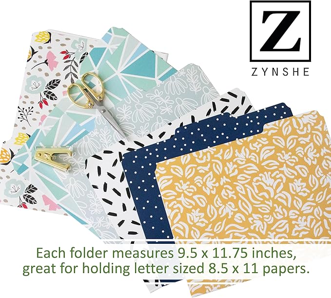 Cute File Folders, Set of 24 3-Tab Letter Size Decorative File Folders Boho Colored Manilla 8.5 x 11 Filing – Pretty Designer Home Office School Supplies (Sublime)