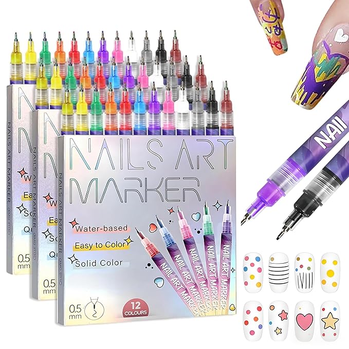 12 Colors Nails Art Pens Set,Upgraded 3D Nails Art Markers for Gel Nails,DIY Nails Art Marker Drawing Painting Liner Pen,Nails Art Nail DIY Decoration for Kids (C-3 Set)