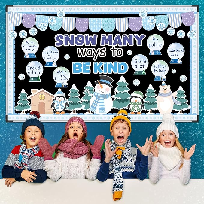 Winter Bulletin Board Set Snow Many Ways to Be Kind Bulletin Board Snowman Penguin Snow Globe Cutouts Motivational Classroom Decor Christmas Holiday Party for Classroom Chalkboard Wall Door Decor