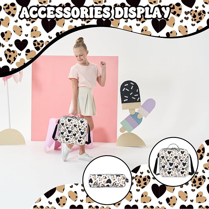Girls Backpack for School Backpack for Girls 8-10 Kids Backpacks with Lunch Box Leopard Print Schoolbag for Kids