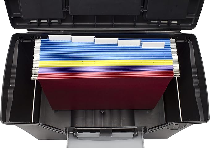 Storex Legal File Box with Organizer Lid – Plastic Office File Storage Box for Letter and Legal Hanging Folders, Obsidian, 1-Count (61510A01C)