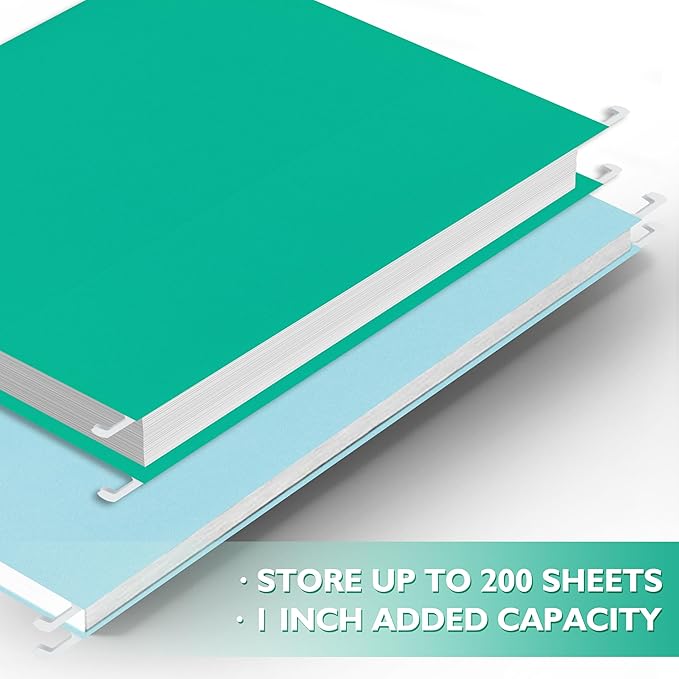 25 Packs Hanging File Folders,Bright Green Hanging File Folders Letter Size,Hanging Folders with 1/5-cut Tabs,Hanging Folders for Filing Cabinets, File Organizer Folder for Office,School,Home