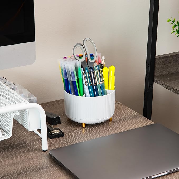 Mind Reader Rotating Pen Cup, Accessory Holder, Desktop Organization, Office, Plastic, 5.75" L x 5.75" W x 4.75" H, White