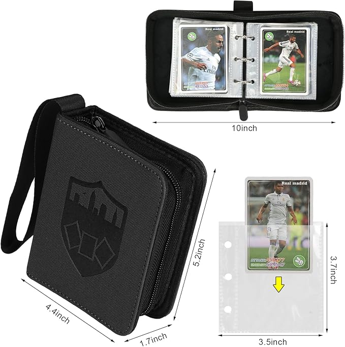Mini Card Binder 1 Pocket, 80 Pockets Trading Card Binder, Premium Small 2 Pocket Trading Card Collection Album Folder with 40 Sleeves Double Sided - Gifts for Kids (Black）