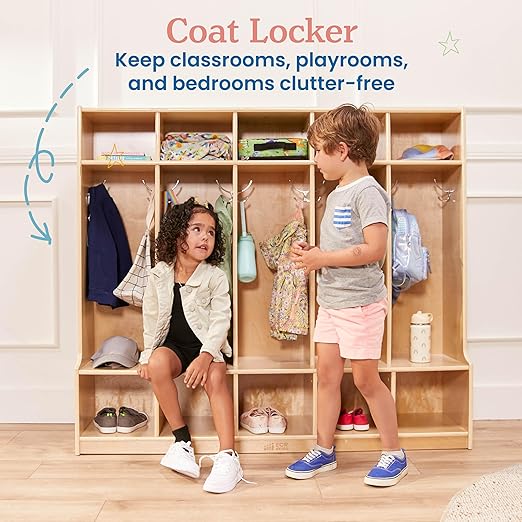 ECR4Kids 5-Section Coat Locker with Bench and Cubby Storage, Classroom Furniture, Natural