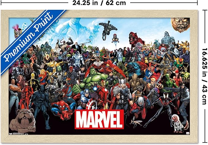 Marvel Comics The Marvel Lineup Wall Poster, 22.4L" x 14.7W", Blonde Framed Version